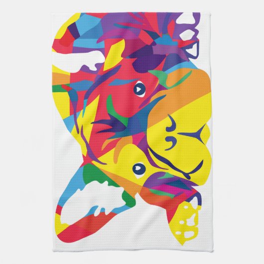 Regenbogen Französische Bulldogge キッチンタオル (縦)