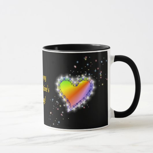 Regenbogen-Herz mit Sternchen auf schwarz マグカップ (右)