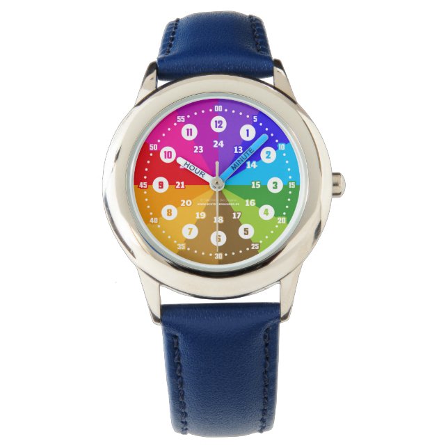 Regenbogen Lernuhr Armbanduhr 12 Stunden Anzeige 腕時計 (正面)