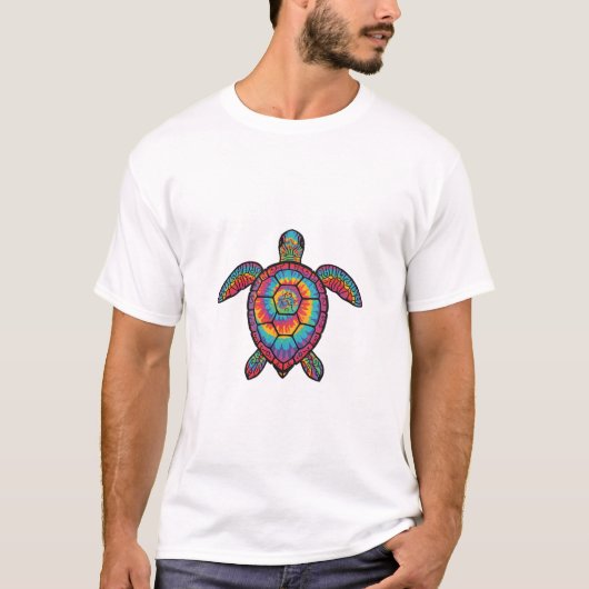 Regenbogen-Schildkröte Im Batik-Look Tシャツ (正面)