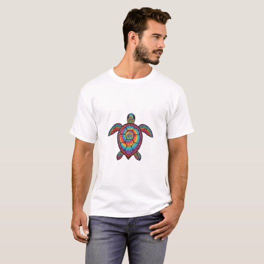 Regenbogen-Schildkröte Im Batik-Look Tシャツ (正面フル)