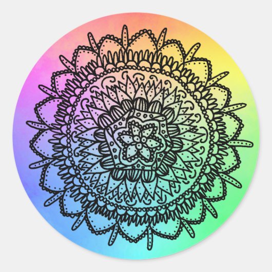 Regenbogen Seestern Mandala ラウンドシール (正面)