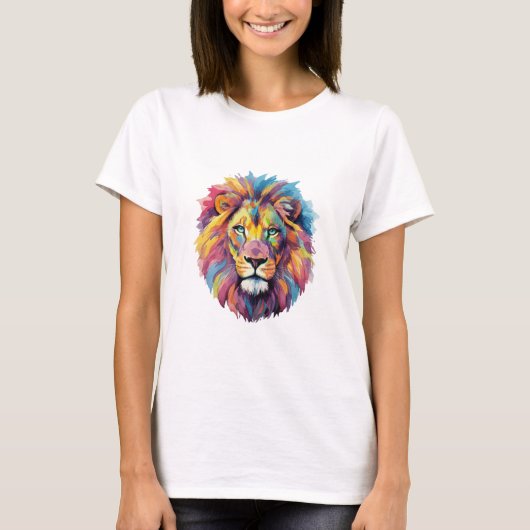 Regenbogen Wolf Aquarell Portrait Tシャツ (正面)