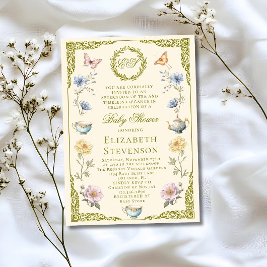 Regency A Baby Is Brewing Tea Party Baby Shower 招待状