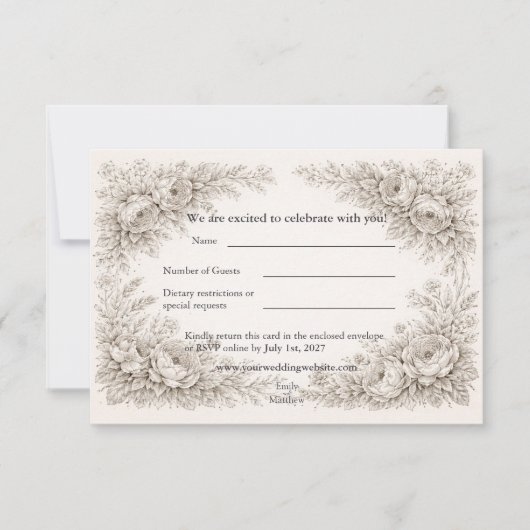 Regency Botanical Engraving Wedding サンキューカード (正面)