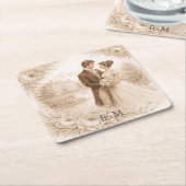 Regency Botanical Engraving Wedding スクエアペーパーコースター (アングル)