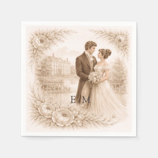 Regency Botanical Engraving Wedding  スタンダードカクテルナプキン (正面)