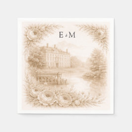 Regency Botanical Engraving Wedding  スタンダードカクテルナプキン