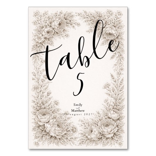 Regency Botanical Engraving Wedding テーブルナンバー (正面)