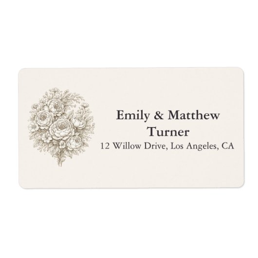Regency Botanical Engraving Wedding ラベル (正面)