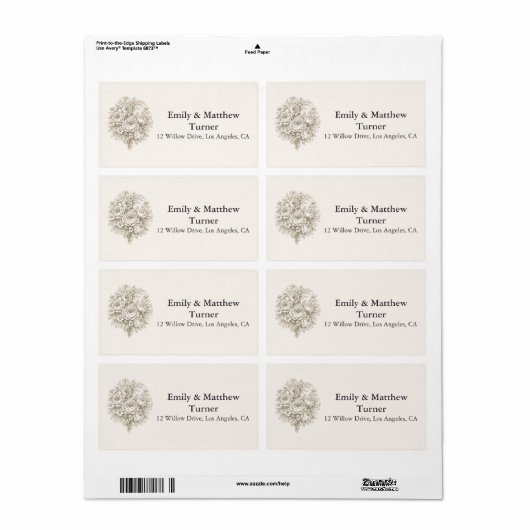 Regency Botanical Engraving Wedding ラベル (フルシート)