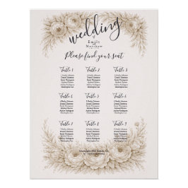 Regency Botanical Engraving Wedding Seating Chart ポスター