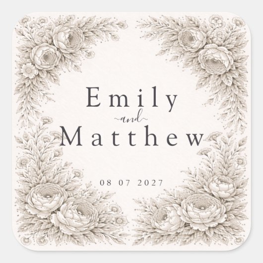 Regency Botanical Engraving Wedding Sticker Set スクエアシール (正面)