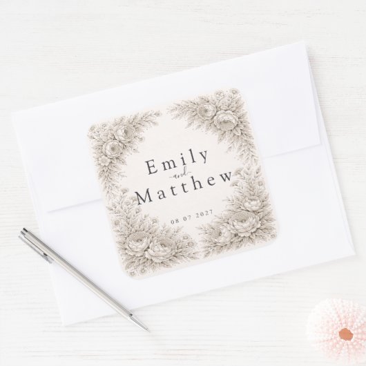 Regency Botanical Engraving Wedding Sticker Set スクエアシール (封筒)