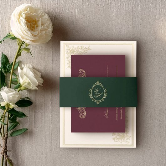 Regency Era Wedding Belly Band with Monogram Crest 招待状ベリーバンド