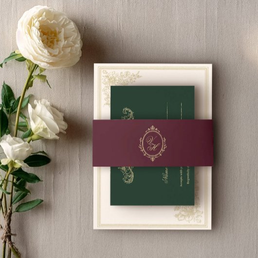 Regency Era Wedding Belly Band with Monogram Crest 招待状ベリーバンド