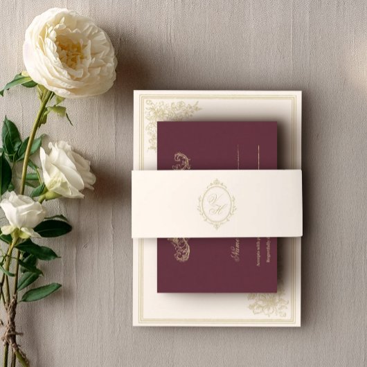 Regency Era Wedding Belly Band with Monogram Crest 招待状ベリーバンド