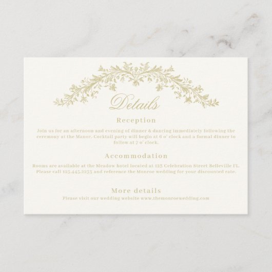 Regency Era Wedding Elegant Heirloom Details エンクロージャーカード (正面)