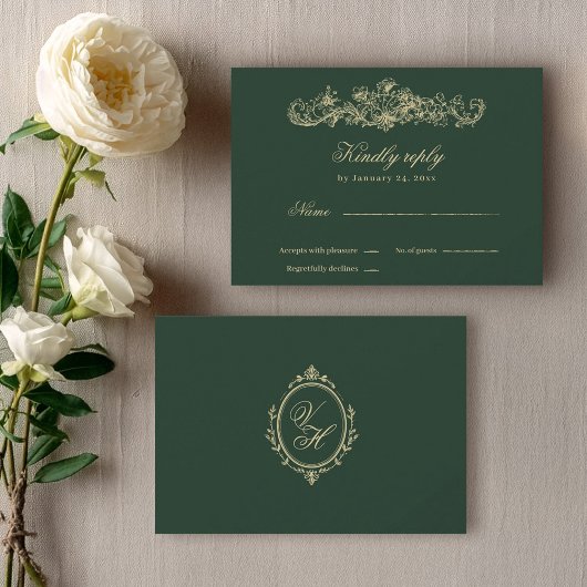 Regency Garden Vintage Classic Romantic Wedding 出欠カード