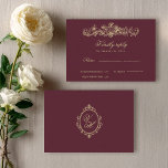 Regency Garden Vintage Romantic Burgundy Wedding 出欠カード<br><div class="desc">Complete your Regency Era wedding suite with this Pride and Prejudice inspired RSVP card, designed to pair beautifully with your Jane Austen garden party invitation. Featuring delicate vintage florals, refined script typography, and a timeless layout, this elegant reply card captures the romance of an English countryside manor celebration. Perfect for...</div>