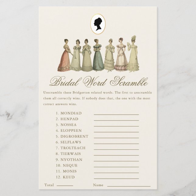 Regency Ladies Word Scramble Bridal Shower Game (正面)