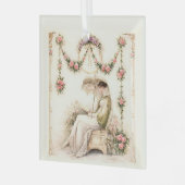 Regency Rose Garden Reading Lady ガラスオーナメント (正面左)
