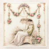 Regency Rose Garden Reading Lady ガラスコースター (正面)