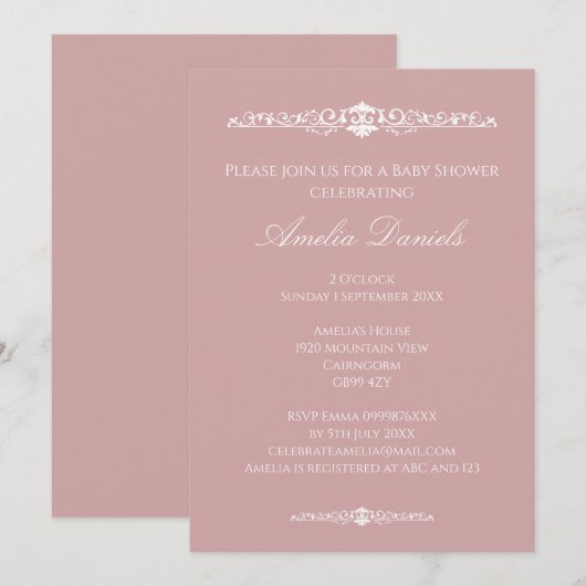 Regency Style Pink Baby Shower Invitation 招待状 (正面/裏面)