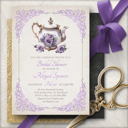 Regency Tea Party Bridal Shower Invitation 招待状