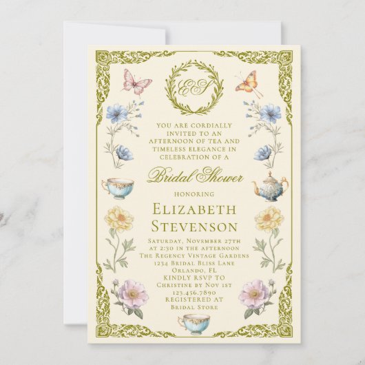 Regency Tea With The Bride To Be Bridal Shower 招待状 (正面)