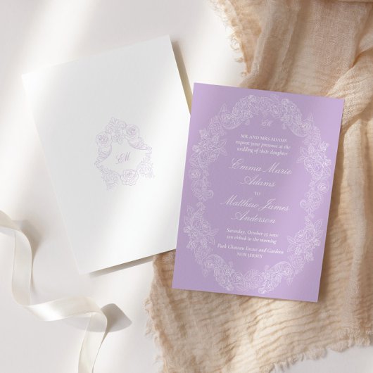 Regency Violet Victorian Antique Classic Wedding 招待状