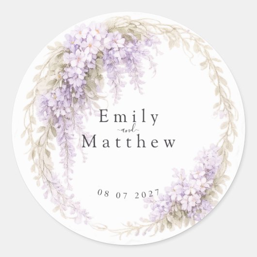 Regency Wisteria Round Wedding Stickers ラウンドシール (正面)