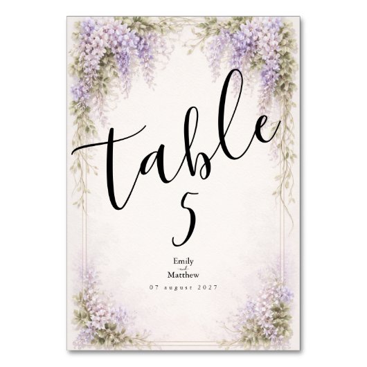 Regency Wisteria Wedding Table Number Card テーブルナンバー (正面)