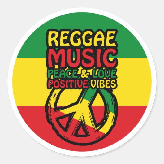 Reggae and Peace Symbol with positive quotes ラウンドシール (正面)
