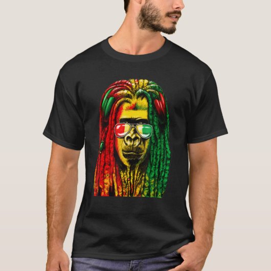 Reggae  Cool Gorilla  Dreadlocks  Rasta  Dreads  R Tシャツ (正面)
