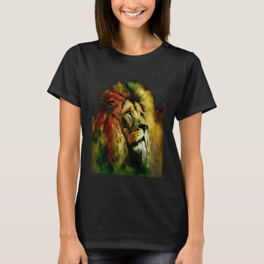 Reggae Lion Rastafari Music Freedom Zion Jamaica Tシャツ (正面)