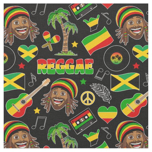 Reggae Music Pattern ファブリック (クローズアップ)