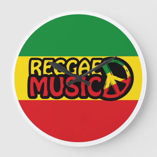 Reggae Music, reggae art with peace symbol ラージ壁時計 (正面)