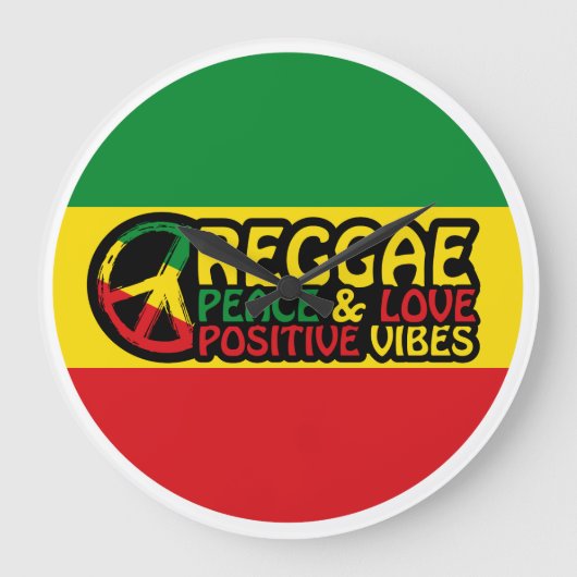 Reggae Music with positive quotes ラージ壁時計 (正面)
