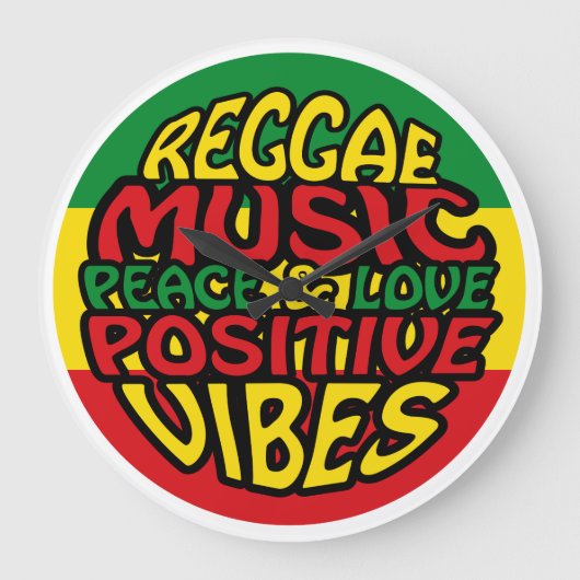 Reggae Music with positive sayings ラージ壁時計 (正面)