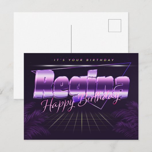 Regina Name Vorname lila Postkarte Geburtstag ポストカード (正面/裏面)