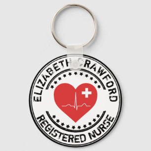 Registered Nurse Stamp Heart ECG With Your Name キーホルダー