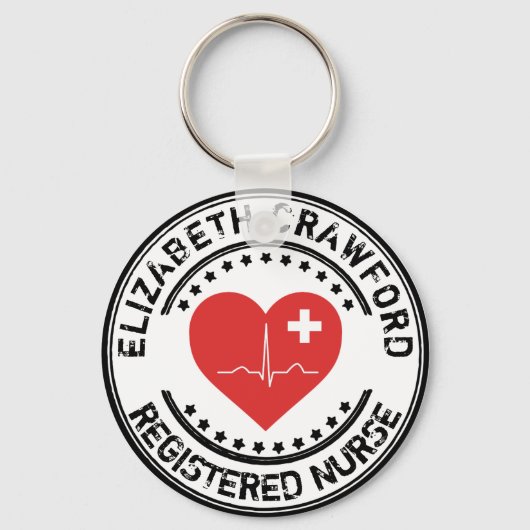 Registered Nurse Stamp Heart ECG With Your Name キーホルダー (正面)