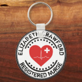 Registered Nurse Stamp Heart ECG With Your Name キーホルダー (正面)