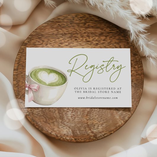 Registry Green Matcha Latte Bridal Shower エンクロージャーカード