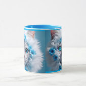 Regular blue mug with beautiful white cat  マグカップ (中央)