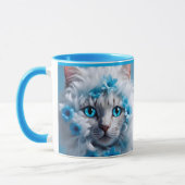 Regular blue mug with beautiful white cat  マグカップ (左)