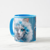 Regular blue mug with beautiful white cat  マグカップ (正面左)