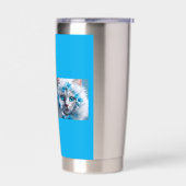 Regular blue mug with beautiful white cat 保温保冷タンブラー (左面)