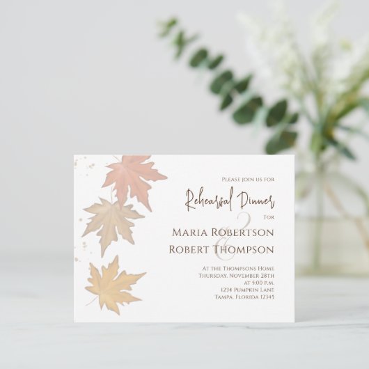 Rehearsal Dinner Autumn Greenery Leaves QR Code ポストカード (スタンド正面)